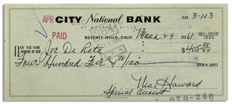 Moe Howard Check Signed to Joe DeRita -- Endorsed by DeRita on Verso -- Dated 29 March 1961 -- Very Good Condition